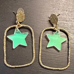 Gold and Iridescent Star Earrings